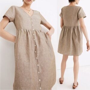 Madewell Linen Blend Alexandra Button Front Mini Dress Olive Plus